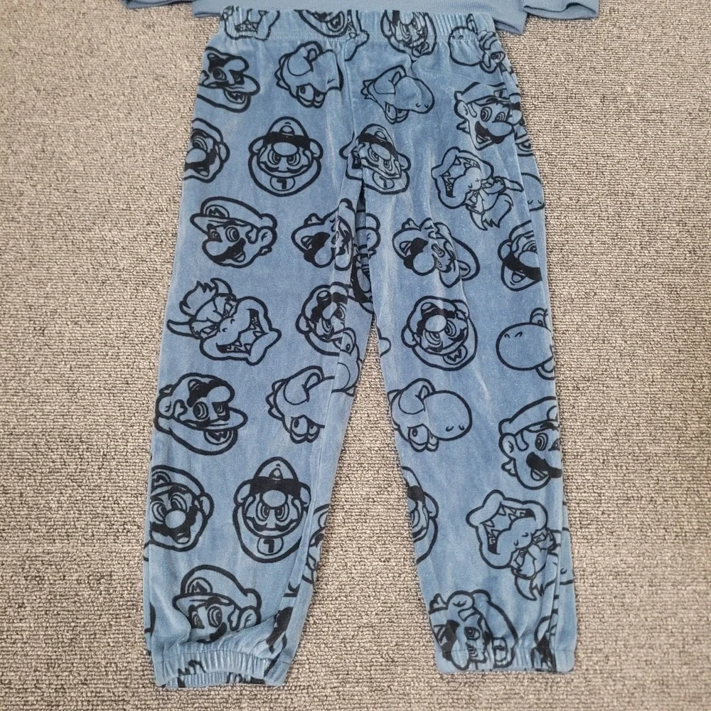 Super Mario Size 4T Pajama Set Toddler Boys Blue Velour Nintendo Character Print